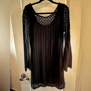 Mimi Chica Knee Black Crochet Long Bell/Flare Sleeve Dress -Size Medium